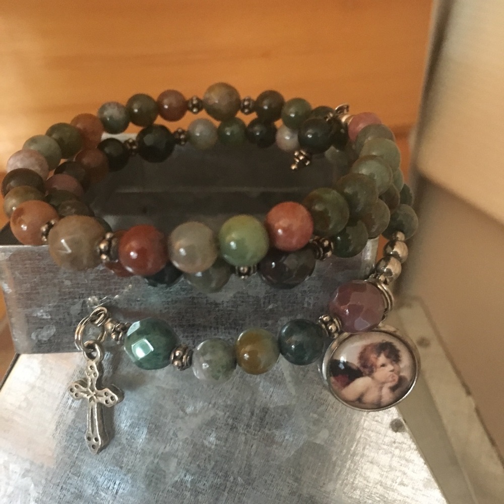 Rosary Wrap Bracelet with Cross and Angel/Cherub - Picture 4 of 7